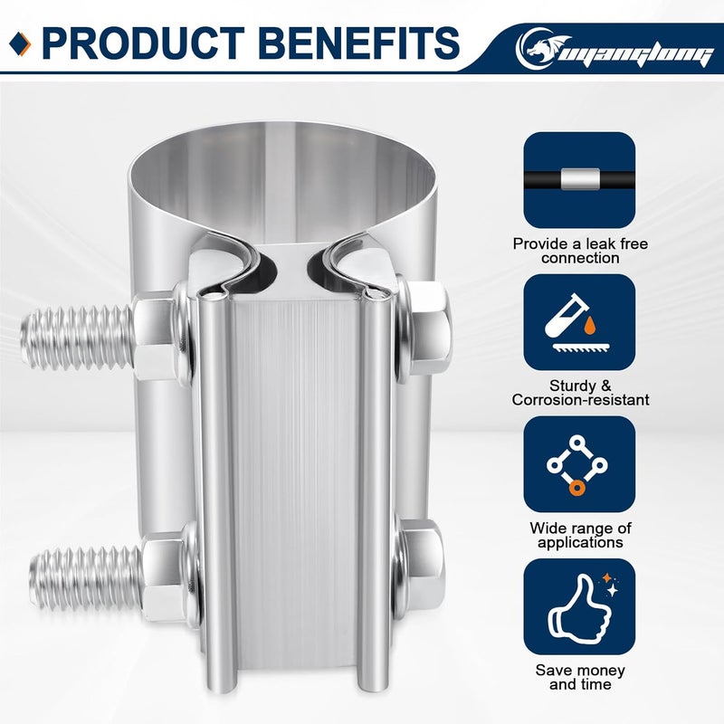 ouyanglong 2.75 Inch Exhaust Clamp, 2 3/4" Butt Joint Band Clamp Stainless Steel Sleeve Coupler for Pipes,Mufflers,Catalytic Converters - 2 Pack - Image 5